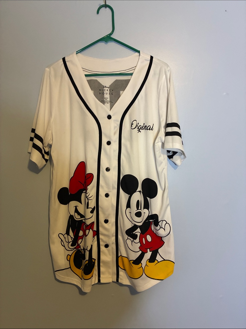 Disney White Baseball-Style Mickey & Minnie Button-Front Top